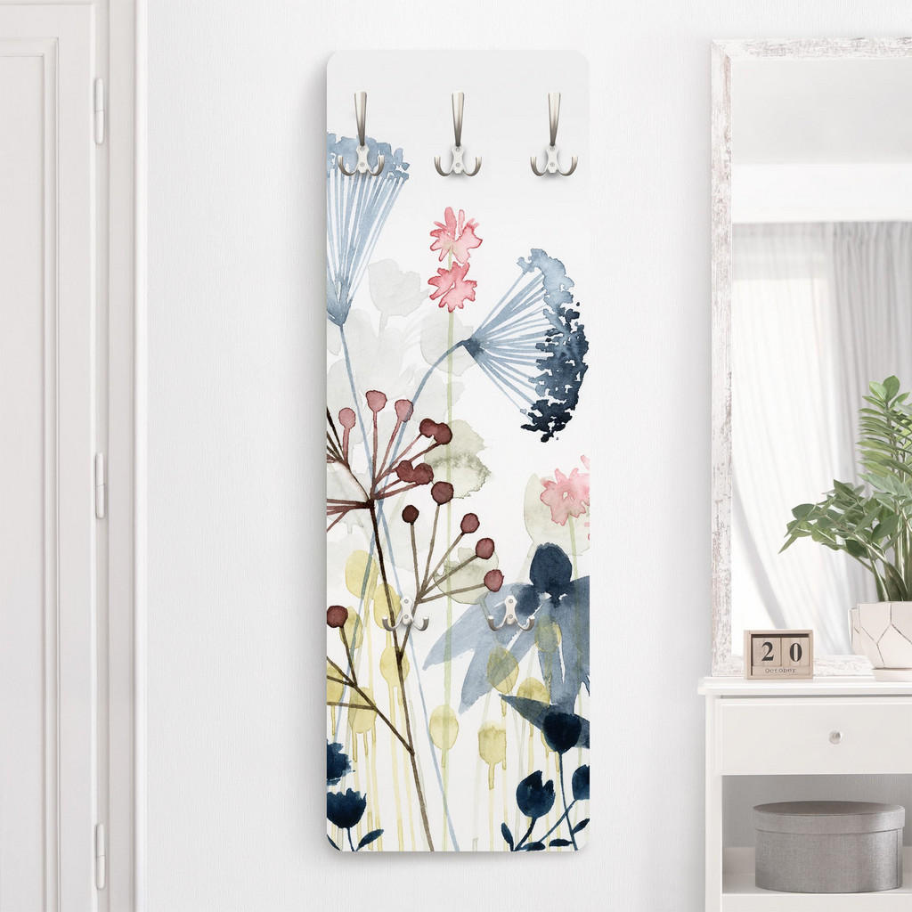 Thumbnail - Bilderwelten Wandgarderobe, Weiß, Holzwerkstoff, Floral, Rechteckig, 34x105x1.6 cm, Garderobe, Garderobenleisten & Garde...