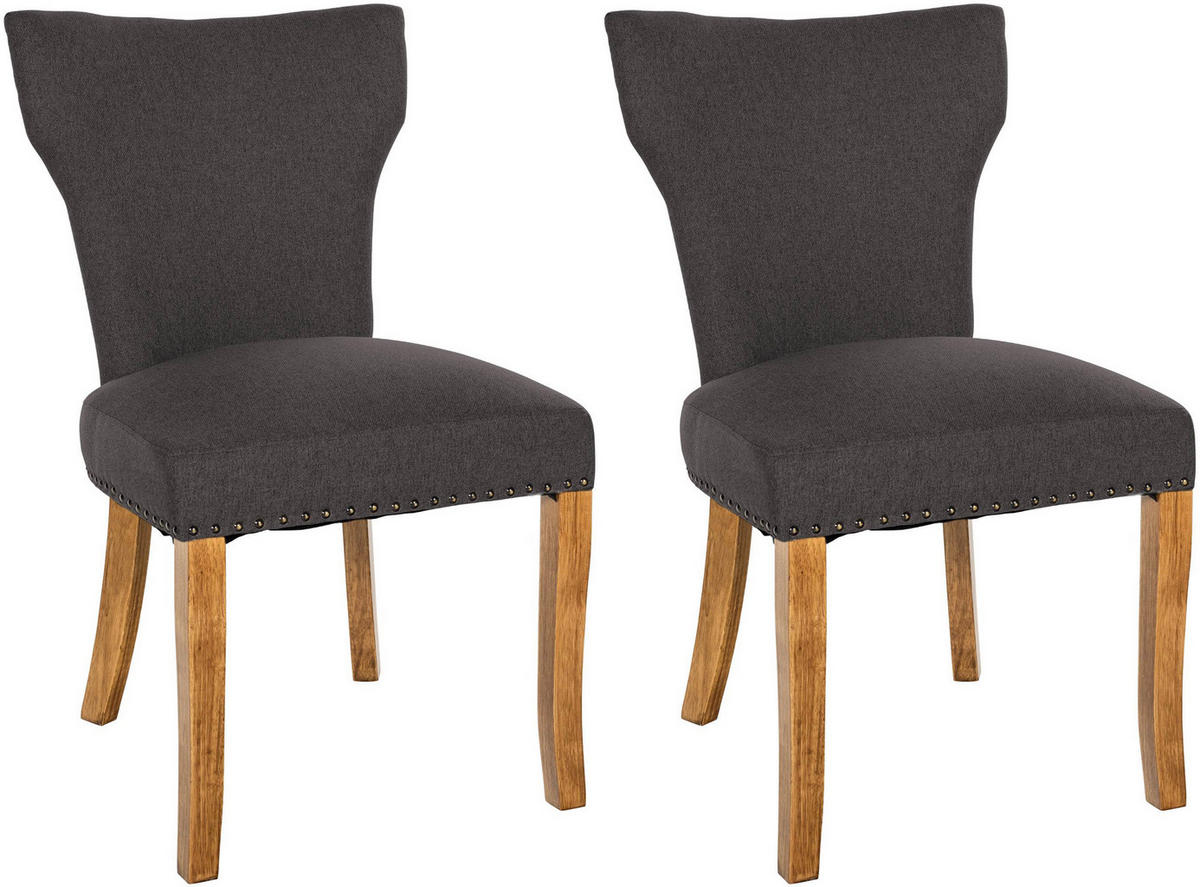 WOHNZIMMERSTUHL 2er Set Stoff dunkelgrau - Dunkelgrau/Naturfarben, Holz/Textil (52/90/59cm) - CLP