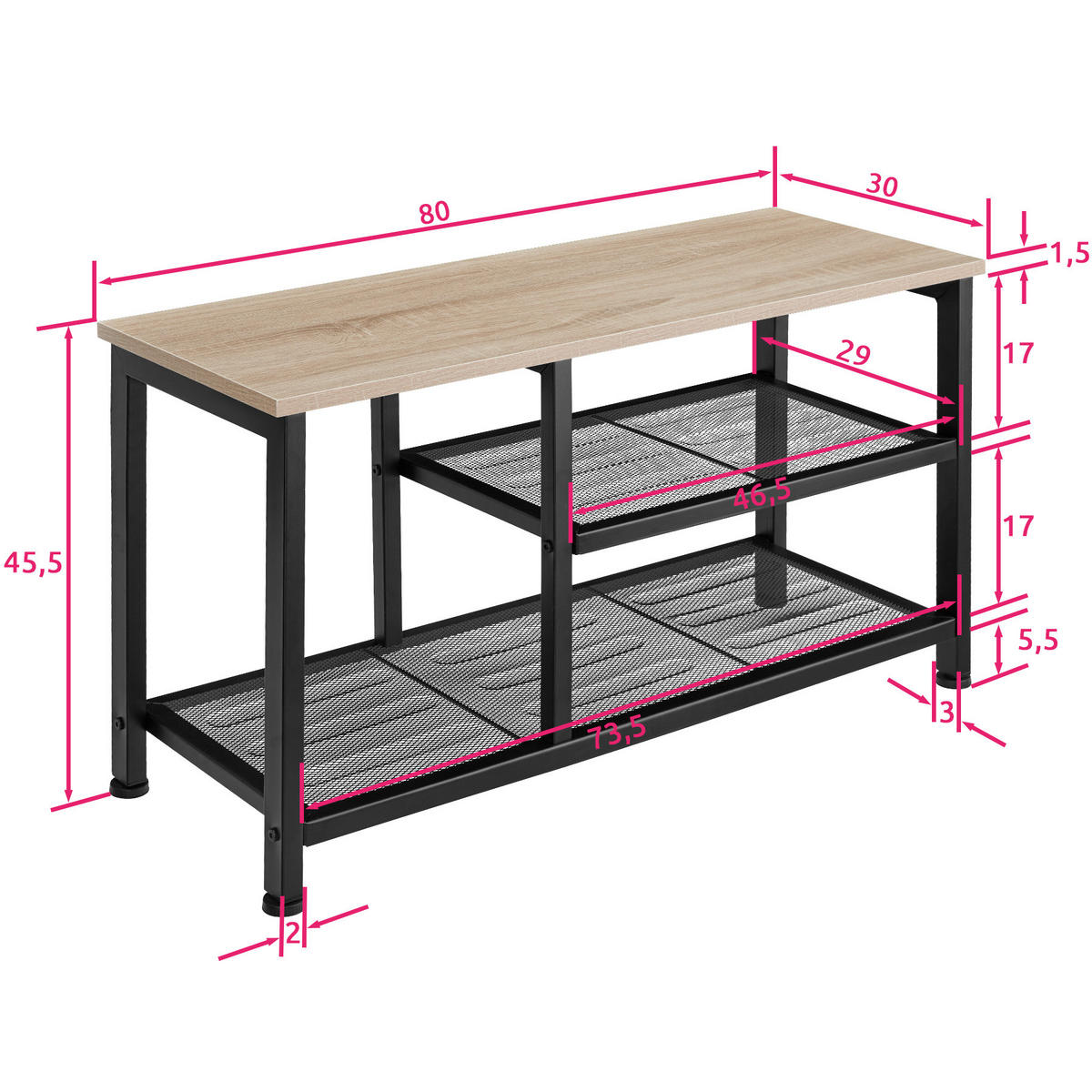 SCHUHREGAL Taunton,80 x 30 x 45,5 cm,Industrial Holz hell, Eiche Sonoma - Naturfarben, Holz (30/45.5/80cm) - tectake