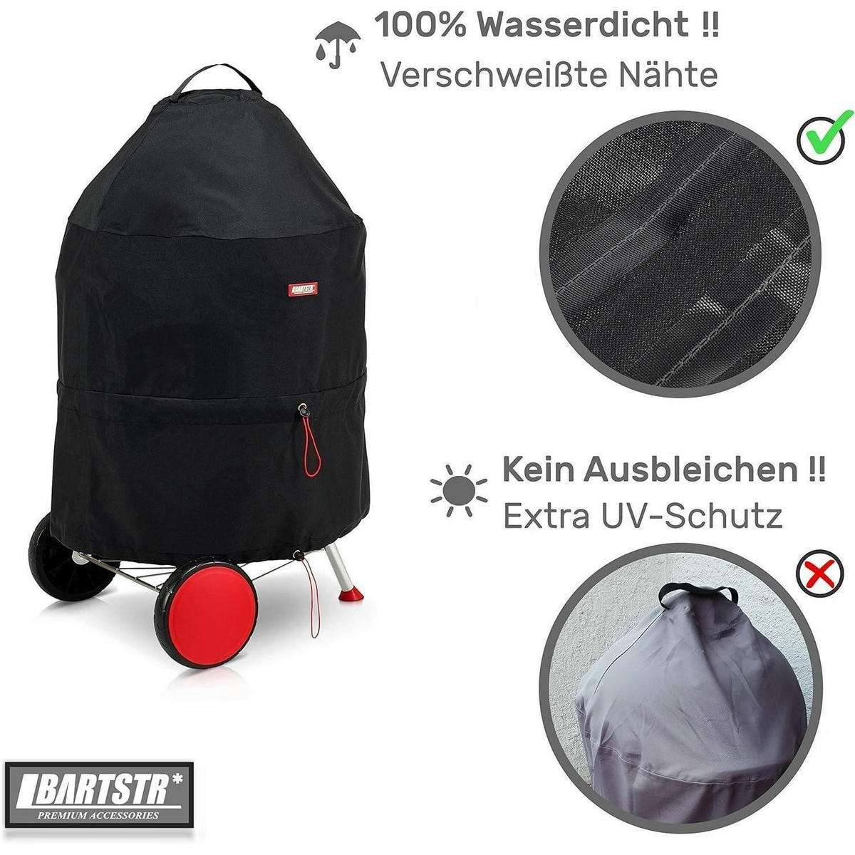 GRILLABDECKUNG wetterfest für Kugelgrill bis 60 cm mit Aufbewahrungsbeutel - Schwarz, Textil (5.9/29/23cm)