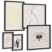 BILDER SET 5er Set - 50x50 cm & 20x30 cm & 40x60 cm Schwarzer Rahmen - Minimalistische Boho-Illustrationen - Schwarz, Kunststoff (40/60cm) - TULUP