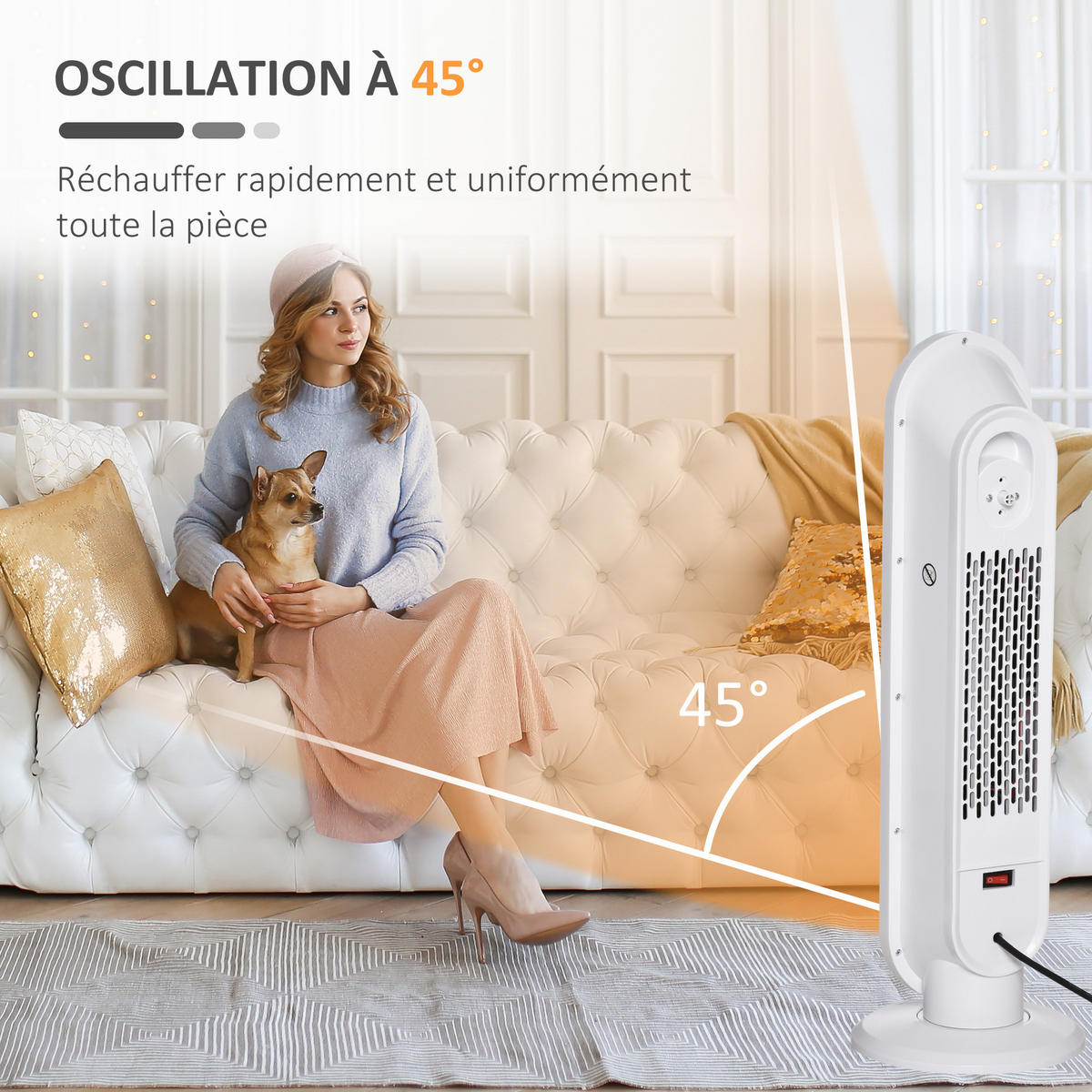 HEIZLÜFTER DE-17035 45° oszillierend PTC 1200/2000 W - Weiß, Kunststoff (21/63.5/21cm) - ComfortXL