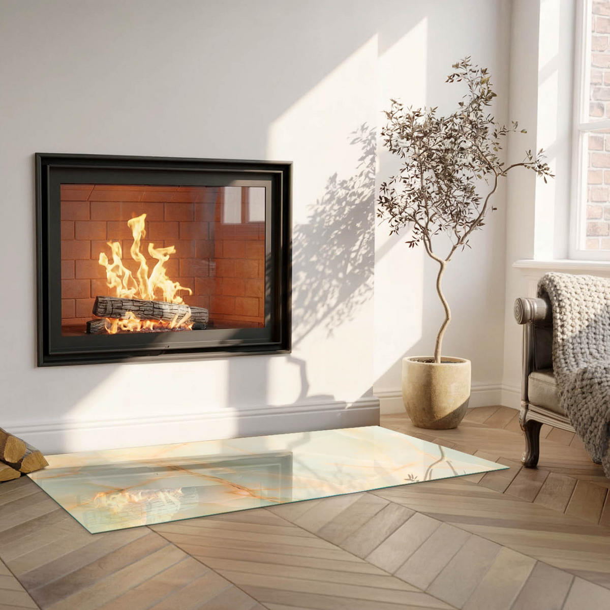 GLASPLATTE für Kamin 125x50 cm - Türkis, Glas (125/50/0.4cm) - TULUP