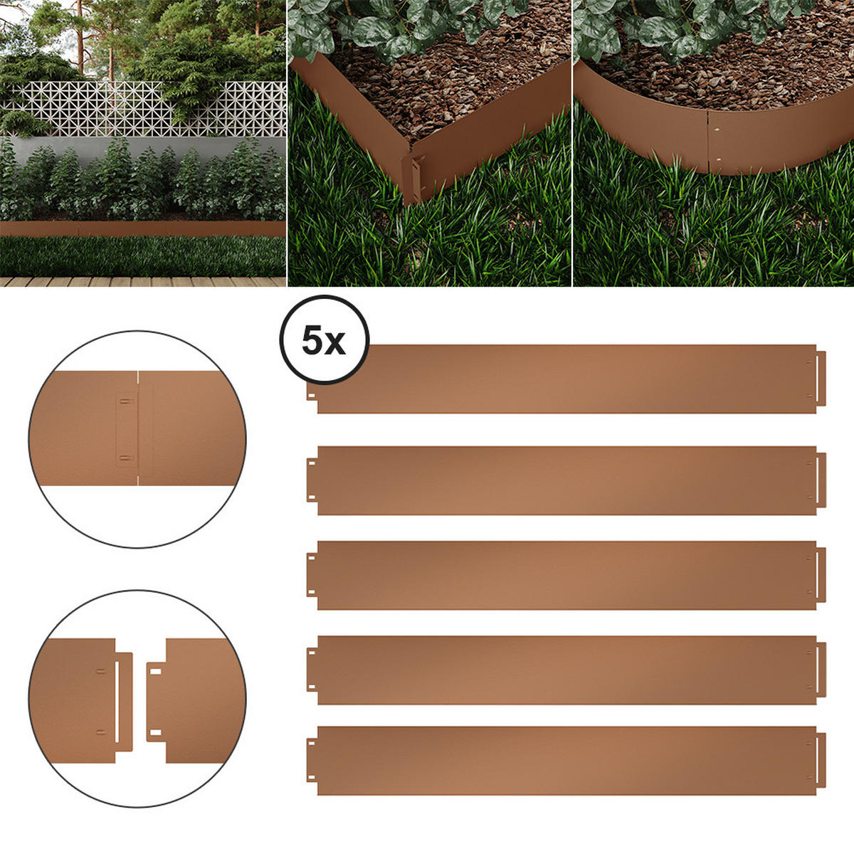 RASENKANTE Braun 100 x 14 cm 25 Meter - Braun, Metall (100/14/0.7cm) - Vicco