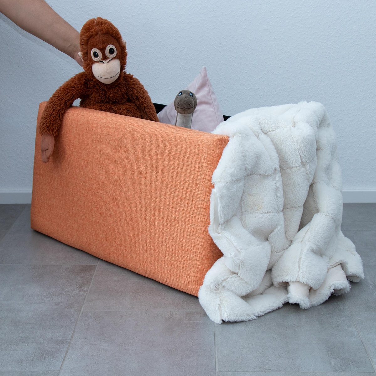 SITZBANK Faltbar in Leinen Optik 78/38/38 cm (Orange) - Orange, Textil (78/38/38cm) - Intirilife