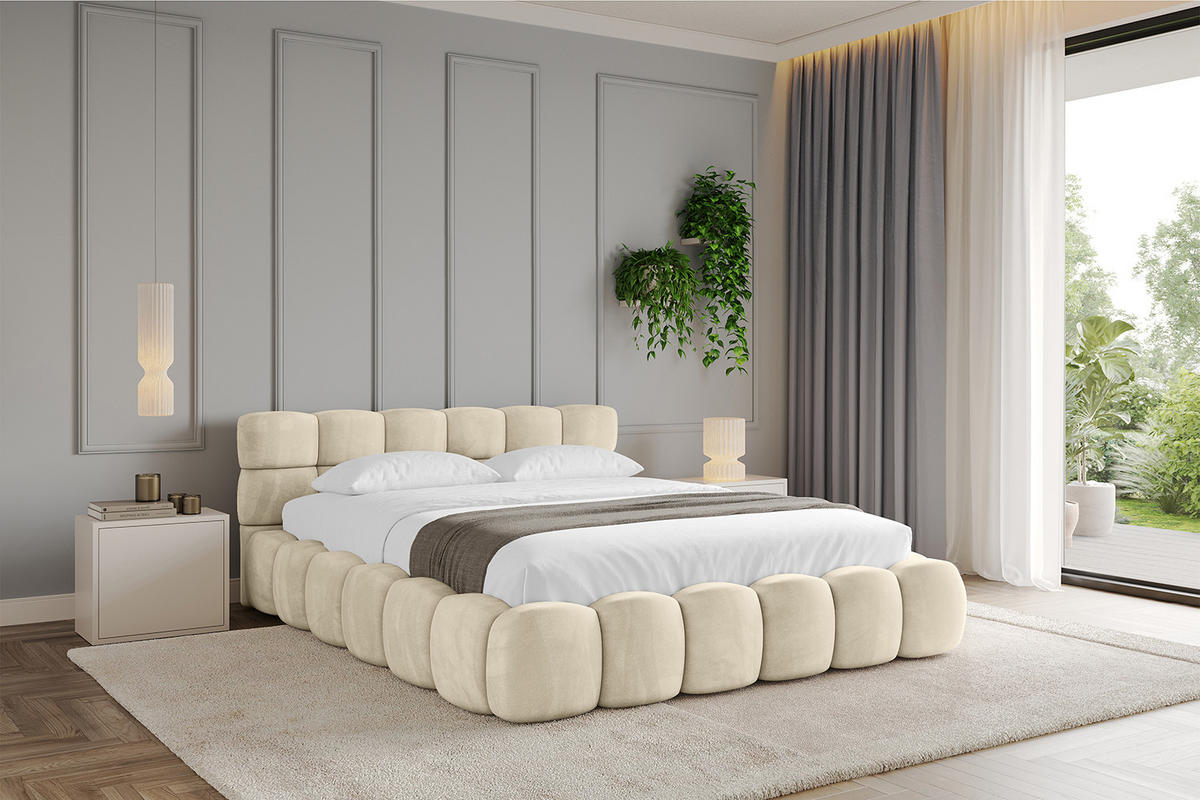 POLSTERBETT mit Bettkasten und Lattenrost, Bett mit Matratze H3/H4 - LEYA-v1 140x200 Beige - Beige, Holzwerkstoff/Textil (140/200cm) - ALTDECOR