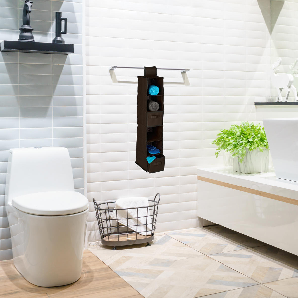 ZÁVESNÝ regál - antracitová, textil/vlnitá lepenka (14/84/30cm) - Relaxdays