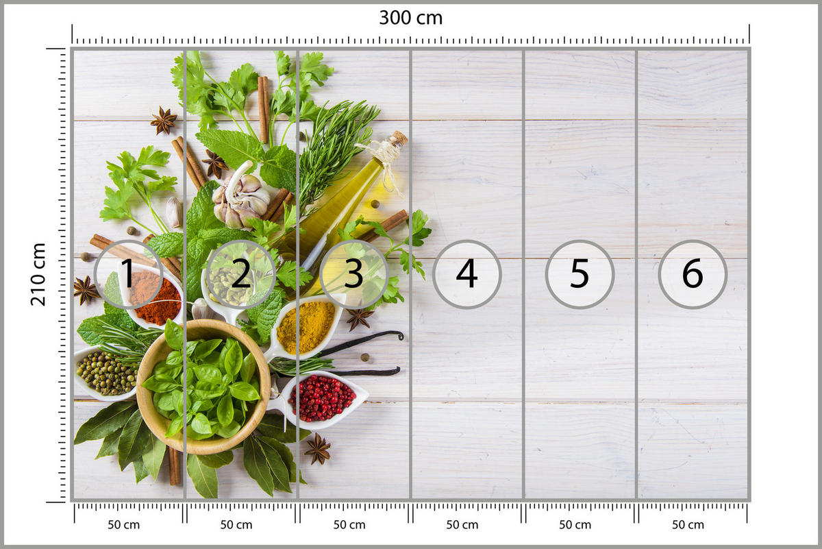 FOTOTAPETE für Küche Kräuterbukett Gewürze Aromen 300x210 - Gelb/Rot, Papier (300/210cm) - Muralo