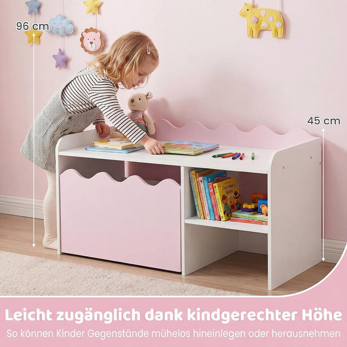 KINDERTISCH mit Rollen rosa(2-tlg) - Pink, Holzwerkstoff (89.5/45/40cm) - COSTWAY