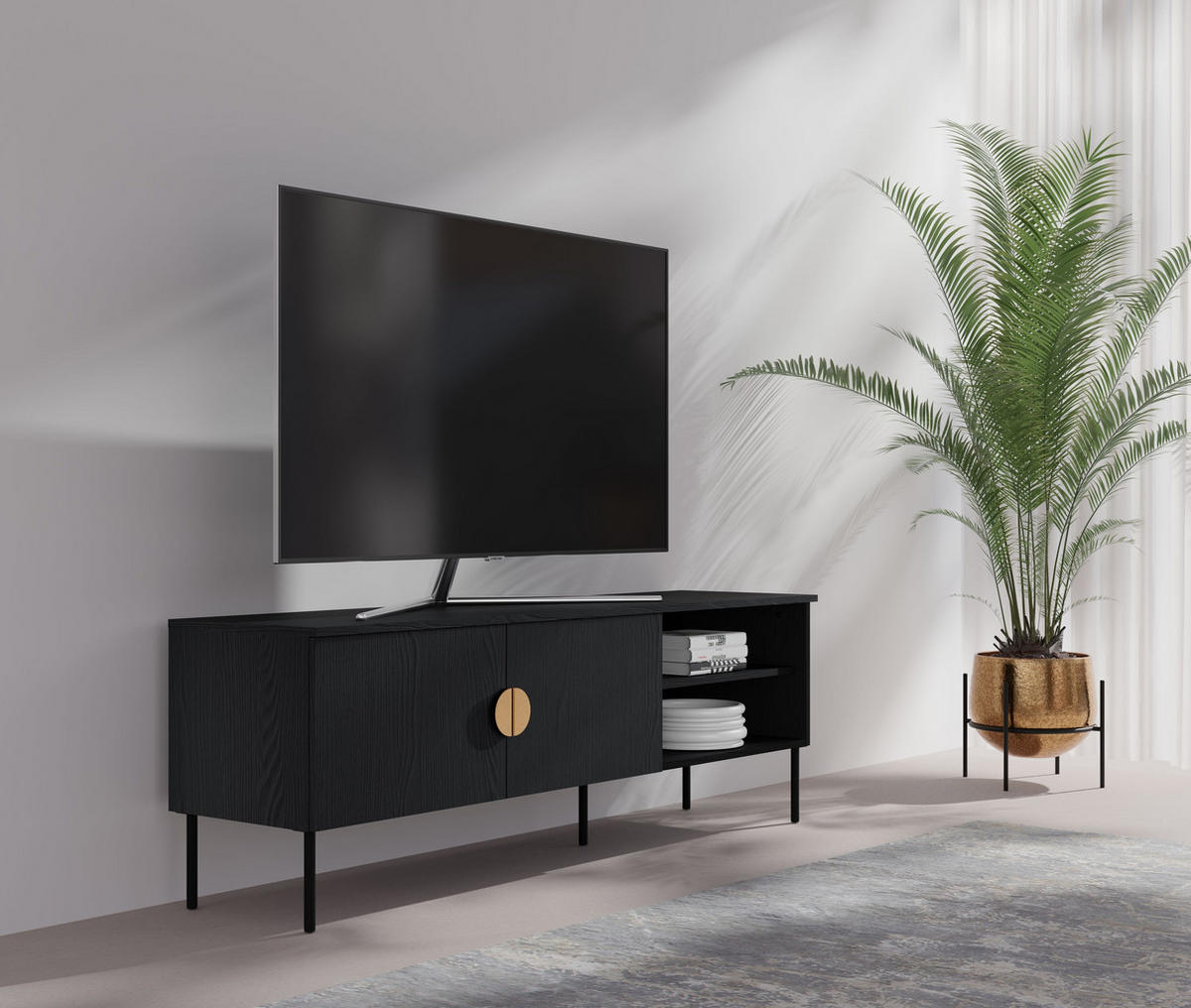 TV-SCHRANK Graphitschwarz 160/54/40 - Graphitfarben, Holzwerkstoff (160/54/40cm) - RAUMHIRSCH FURNITURE