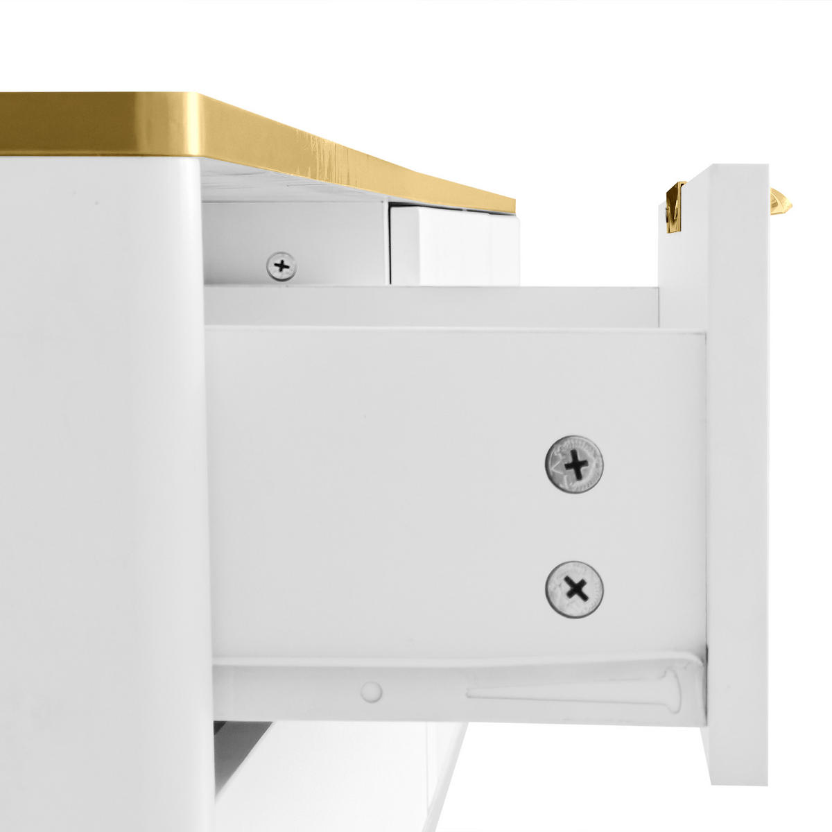 TV-SCHRANK Lowboard Weiß geschnitzte Textur Marmoroptik goldene Griffe - Weiß, Holz (41/18/107cm) - FLIEKS