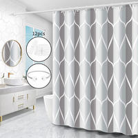 DUSCHVORHANG Grau 260 x 200 cm Polyester waschbar antibakteriell schimmelresistent wasserdicht mit Ringen - Grau, Textil (260/200cm) - MCBOSON