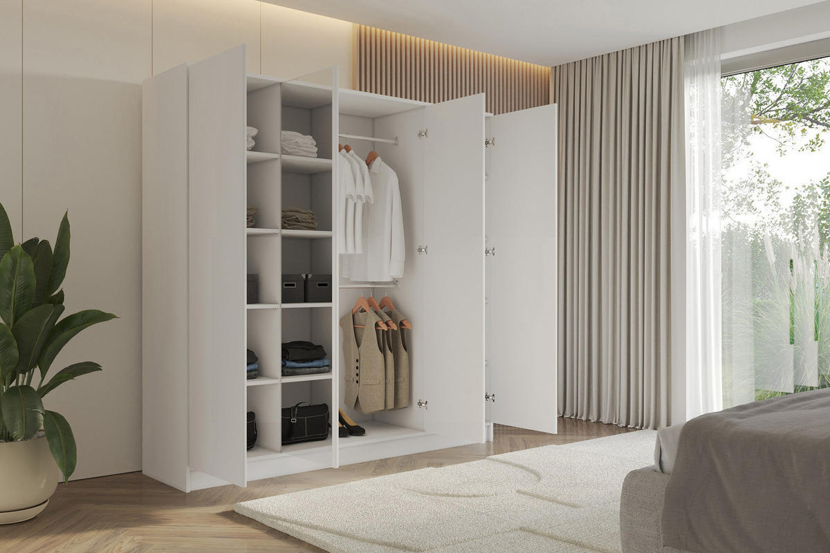 KLEIDERSCHRANK - LUSSO - 200 - Weiß - Goldfarben/Weiß, Holzwerkstoff (200/200/51cm) - ALTDECOR