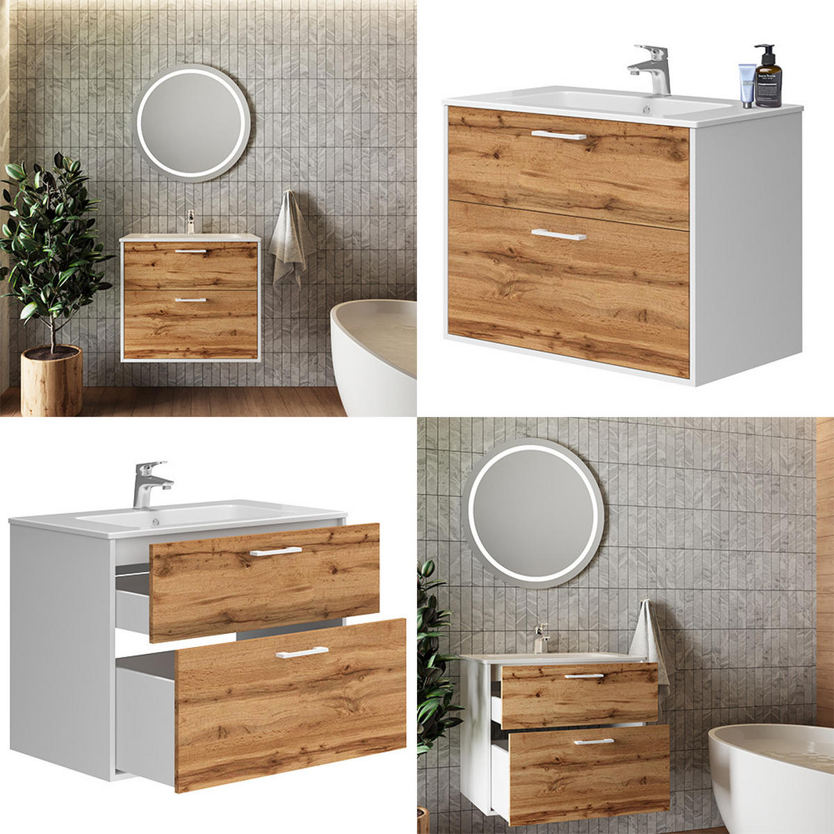 WASCHBECKENUNTERSCHRANK Lanco Weiß/Goldkraft Eiche 80 x 61.5 cm mit Waschbecken - Honigeiche/Weiß, Holzwerkstoff (80/61.5/45.5cm) - Vicco