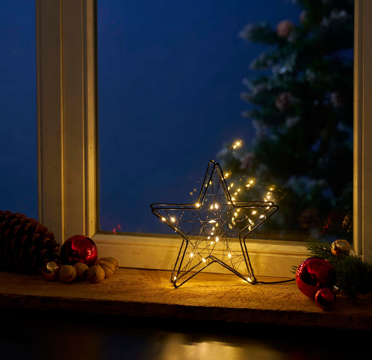 LED-WEIHNACHTSDEKO aus Drahtgeflecht warmweißes Licht Timer Batteriebetrieben für Innen Stern schwarz - Schwarz, Kunststoff (3.5/20/20cm) - Northpoint