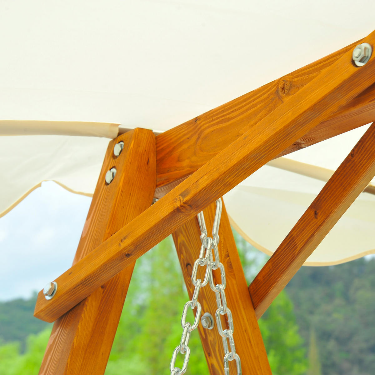 HOLLYWOODSCHAUKEL, Gartenschaukel, Lärche, Metall, Kunststoff, Natur+Creme - Fichtefarben/Creme, Holz/Kunststoff (130/185/162cm) - Outsunny