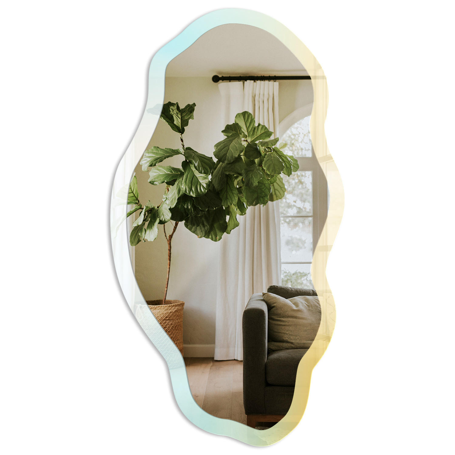 SPIEGEL 90x45 cm asymmetrisch mit Druck - Sanftheit der Farben - Transparent, Glas (45/90/0.4cm) - TULUP