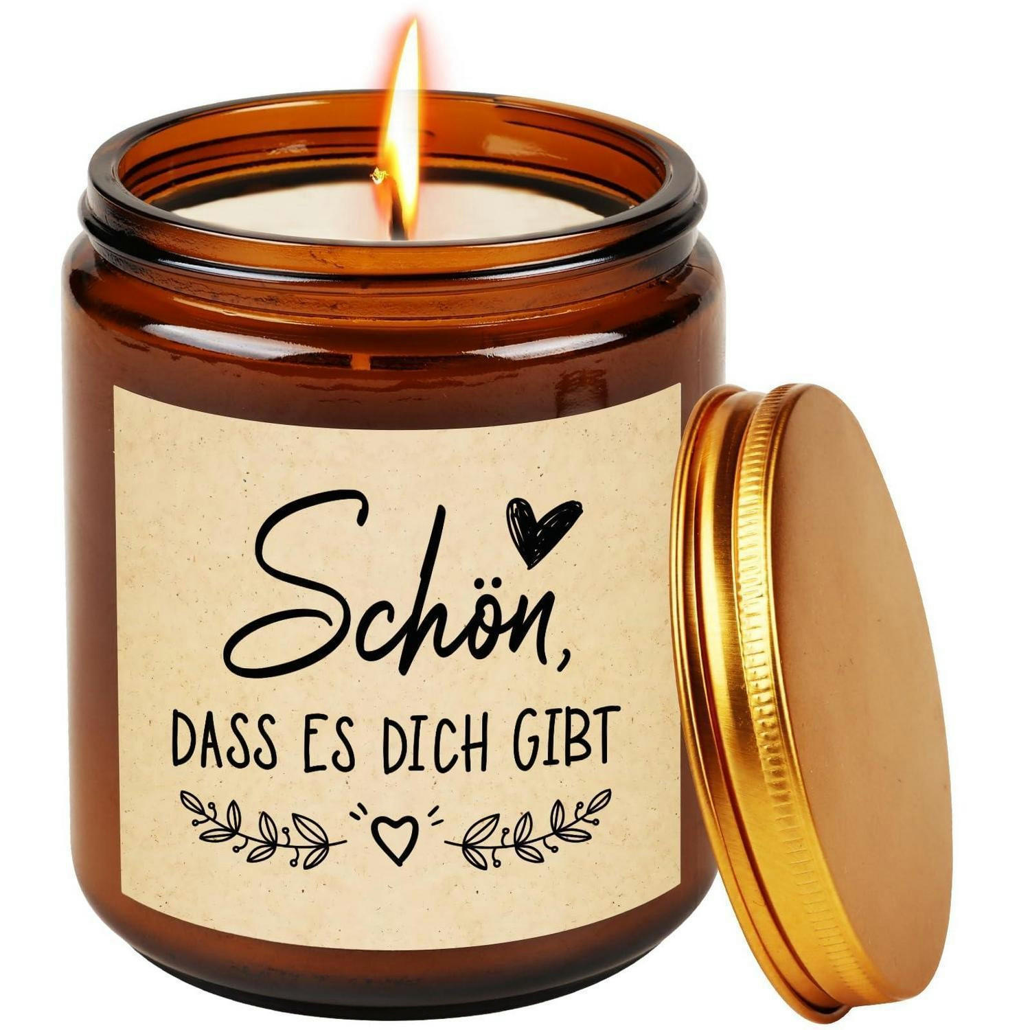 DUFTKERZE Lavendel mit Spruch "Schön, dass es dich gibt" - Braun, Paraffin (6cm)