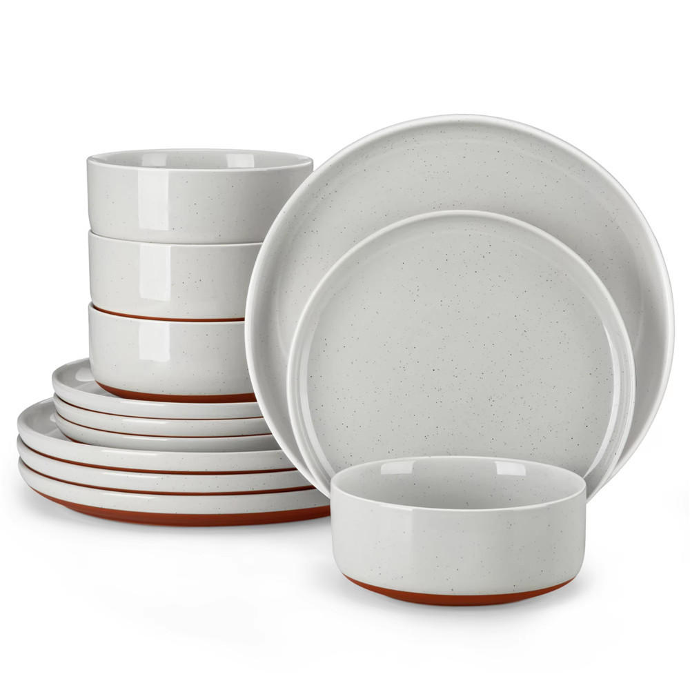 KOMBISERVICE 12-teilig Steinzeug Geschirrset Sesamglasur für 4 Personen - Grau, Keramik (26/2/26cm) - Kaket