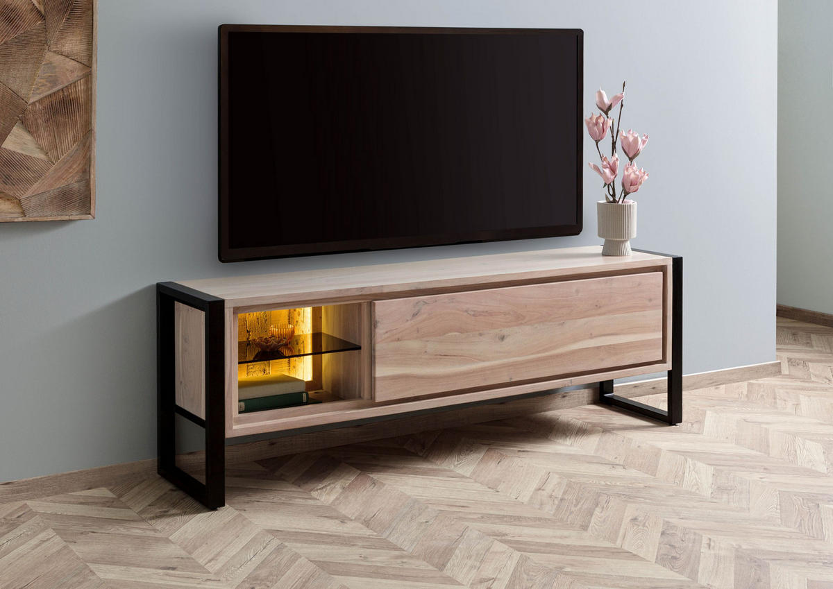 LOWBOARD Akazie / Altholz 180x40x60 natur lackiert DENVER #115 - Naturfarben, Holz (180/60/40cm) - Massivmoebel24