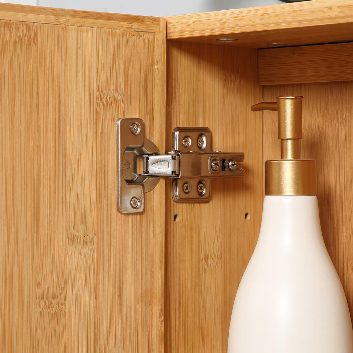 SPIEGELSCHRANK mit 3 Innenböden, Doppeltür, Bambus, Natur, 65,2 x 14 x 50 cm - Naturfarben, Glas (65.2/50/14cm) - Kleankin