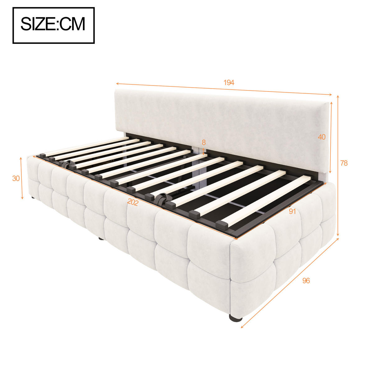 POLSTERBETT 90/200 cm Beige mit hydraulischem Stauraum und klassischem Karomuster - Beige, Textil (90/200cm) - OKWISH