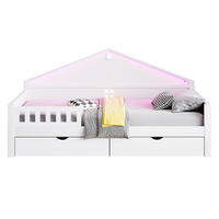 KINDERBETT 90x200 Weiß LED Schubladen - Weiß, Holz (90/200cm) - FLIEKS