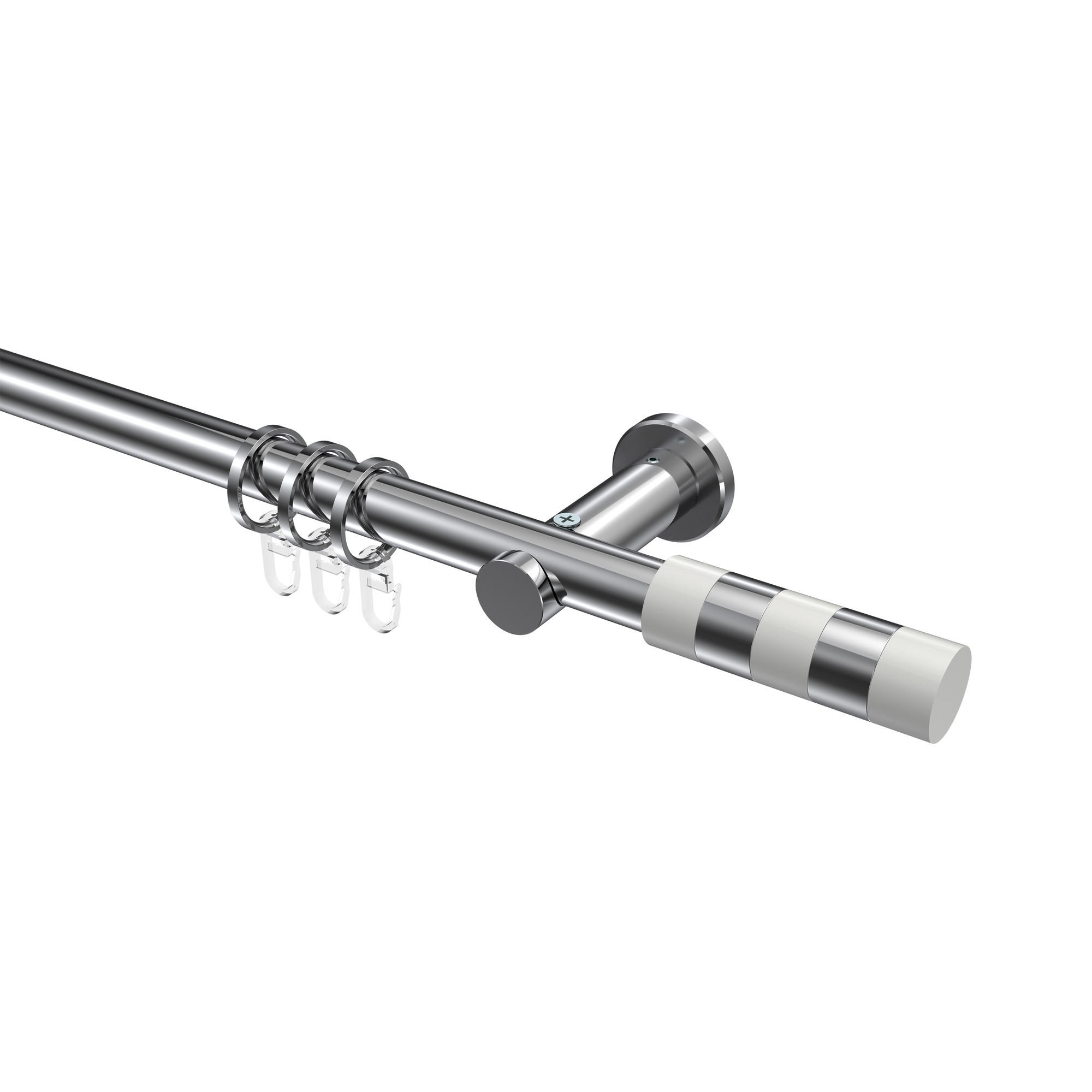 GARDINENSTANGE Platon Mavell 260 cm (geteilt in 2 x 130 cm), 1-läufig, 20 mm Ø Chrom - Chromfarben/Weiß, Metall (260cm) - INTERDECO