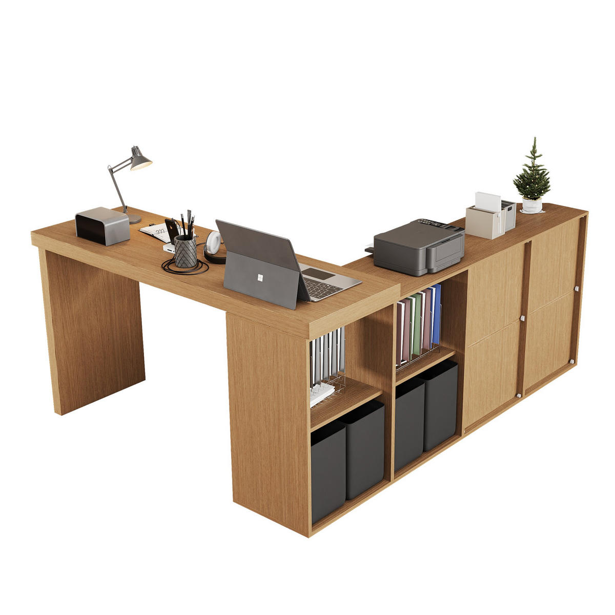 ECKSCHREIBTISCH 360° drehbar L-Form 4 Schubladen 4 Fächer MDF modern - Multicolor, Holzwerkstoff (120/48/78cm) - FLIEKS