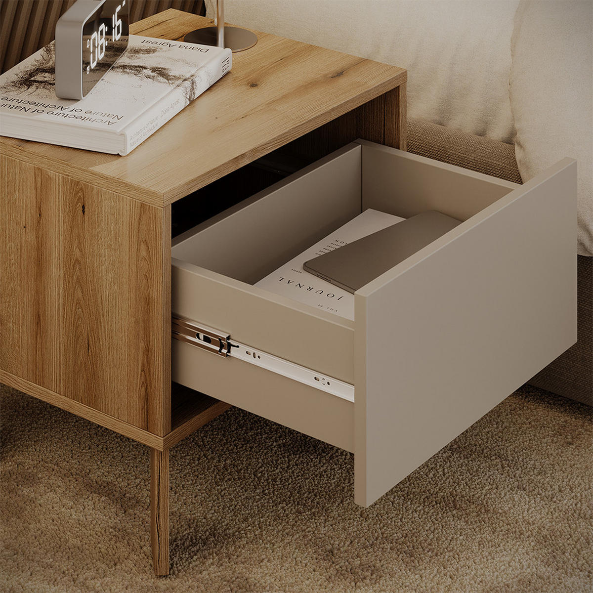 NACHTTISCH Monti, Eiche Evoke/Cashmere, 48.2 x 44 cm 2er Set - Kaschmir/Eiche Artisan, Holzwerkstoff (48.2/44/40cm) - Vicco