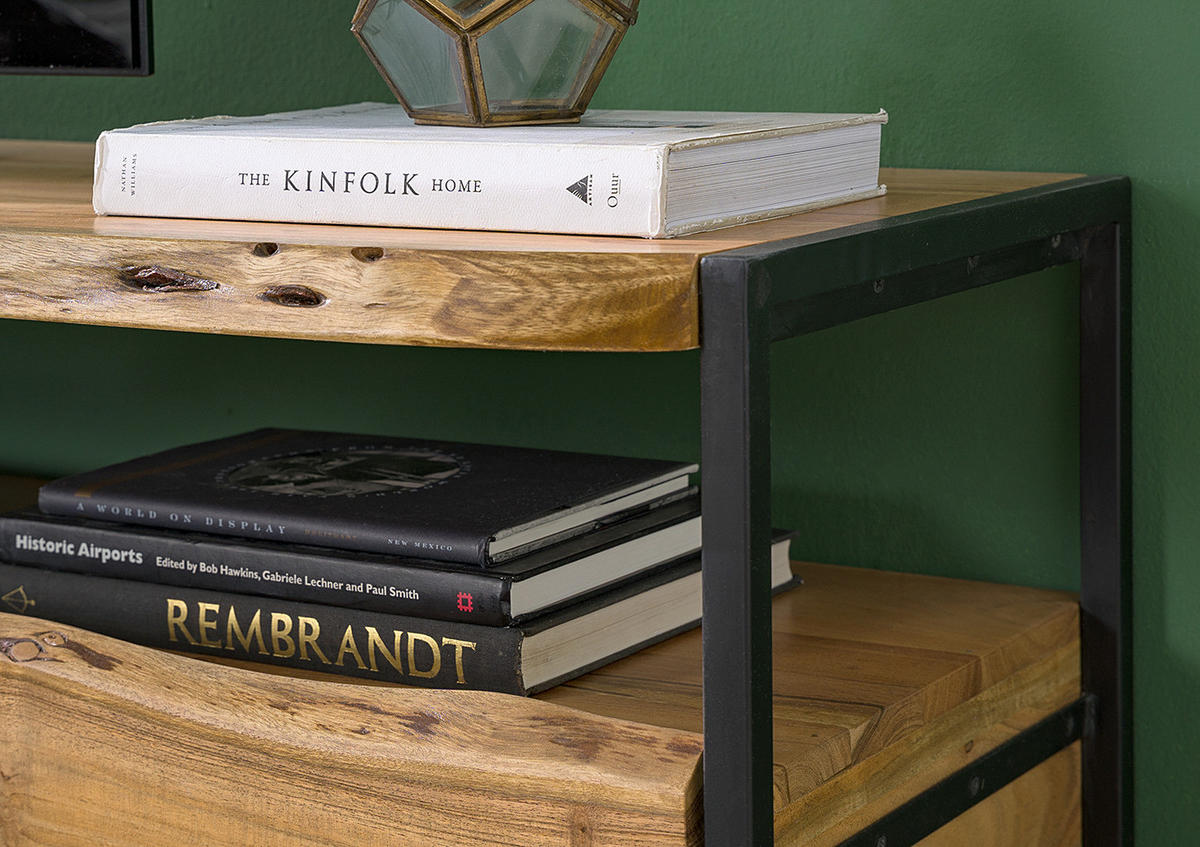 TV-LOWBOARD - Akazie massiv / Metall - Akaziefarben, Holz (145/50/40cm) - home24