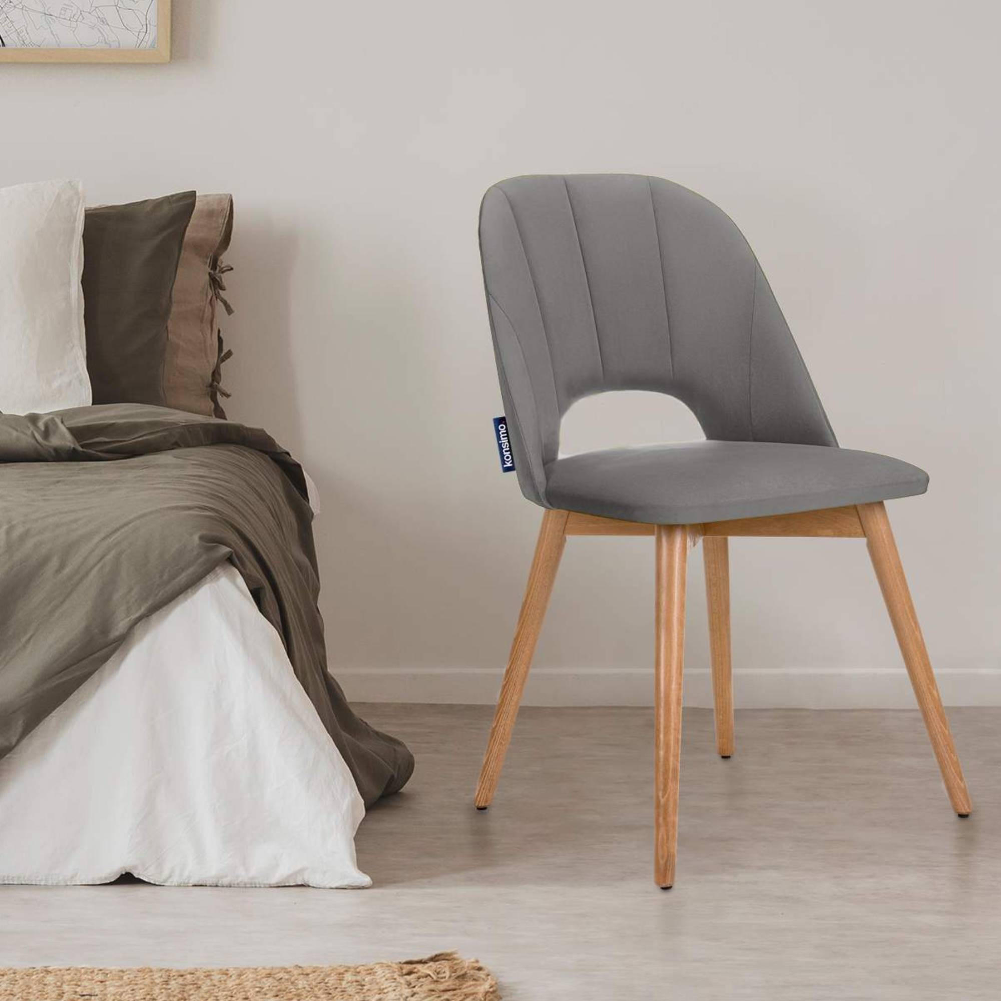 ESSZIMMERSTUHLE TINO 2-tlg Velours-Sitz, Grau - Eichefarben/Grau, Holz/Textil (48/86/44cm) - KONSIMO®
