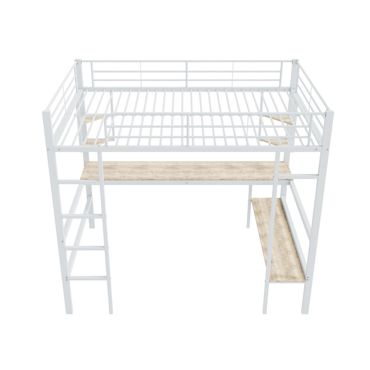 HOCHBETT 140/200 cm Metallbett mit Schreibtisch und Regalen in Weiß mit Matratze - Weiß, Metall (140/200cm) - OKWISH