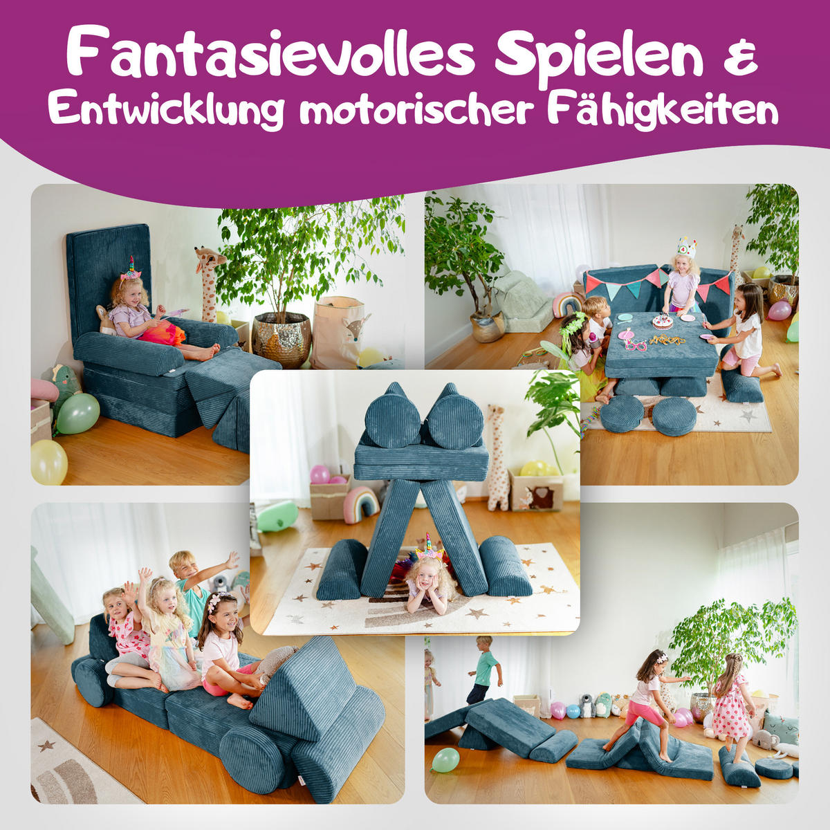 SPIELSOFA Kinder Fantasiewelt 8tlg - Dunkelgrün, Textil (150/55/66cm) - Linodino