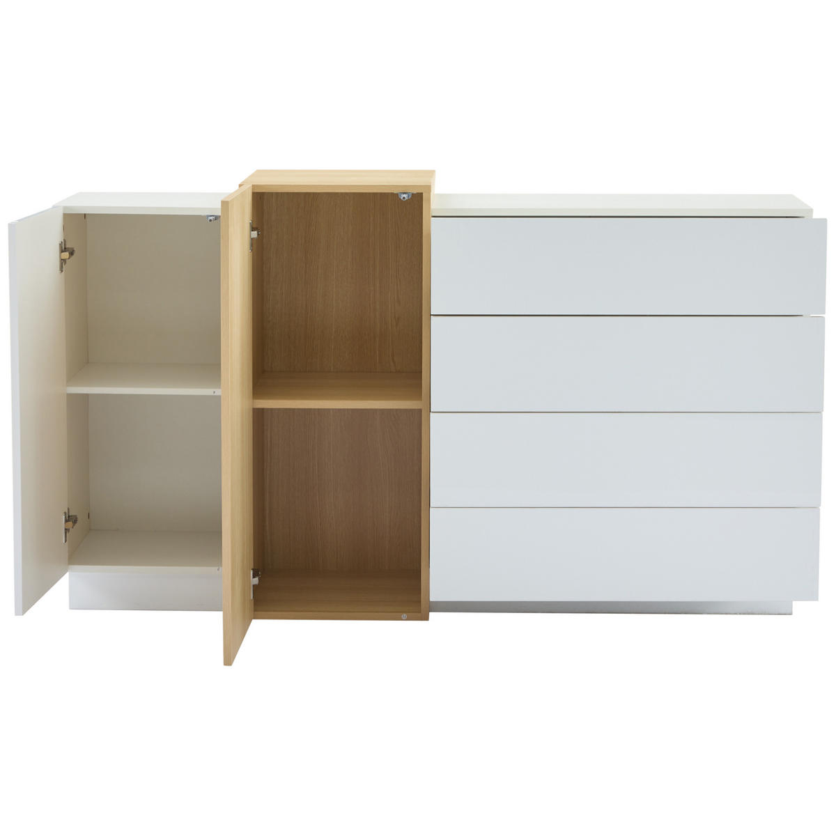 SIDEBOARD 140/35/76,5 cm mit 4 Schubladen, 2 Türen, Push-to-Open und Hochglanzfront, Weiß - Weiß, Holzwerkstoff (140/76.5/35cm) - Redom