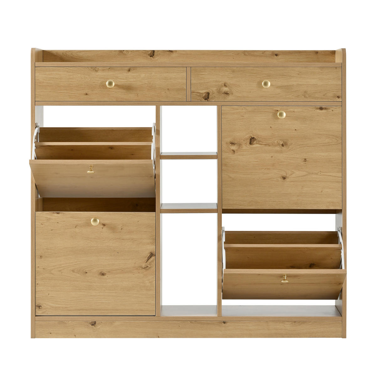 SCHUHSCHRANK holz-optik 110 cm mit 4 klapptüren & 2 schubladen - Naturfarben, Holzwerkstoff (110/100/26cm) - Urban Meuble