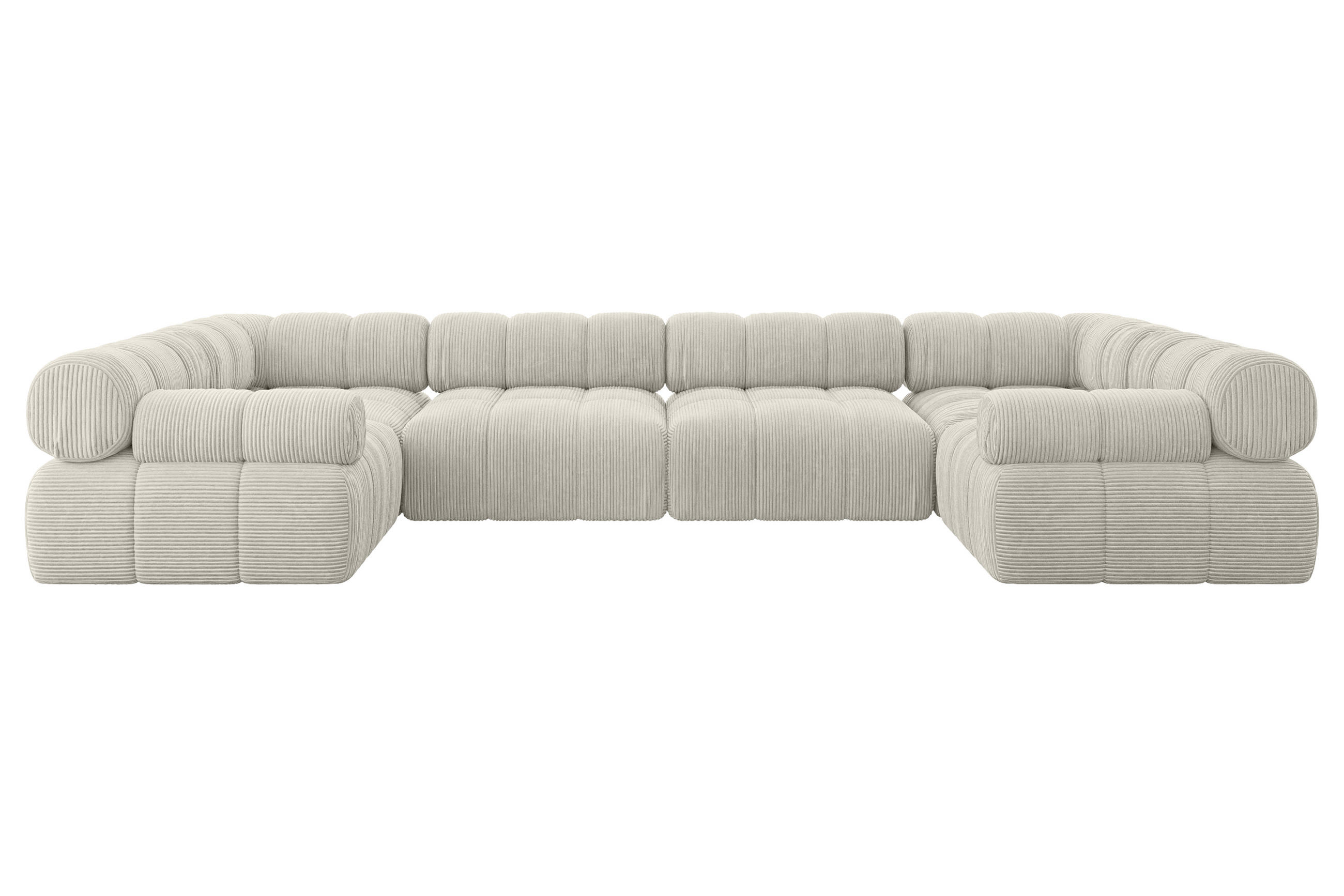 WOHNLANDSCHAFT modulares Sofa Birno-U2 - 380x190x70 cm Creme Cord - Hellgrau/Creme, Holzwerkstoff/Textil (380/70/190cm) - ALTDECOR