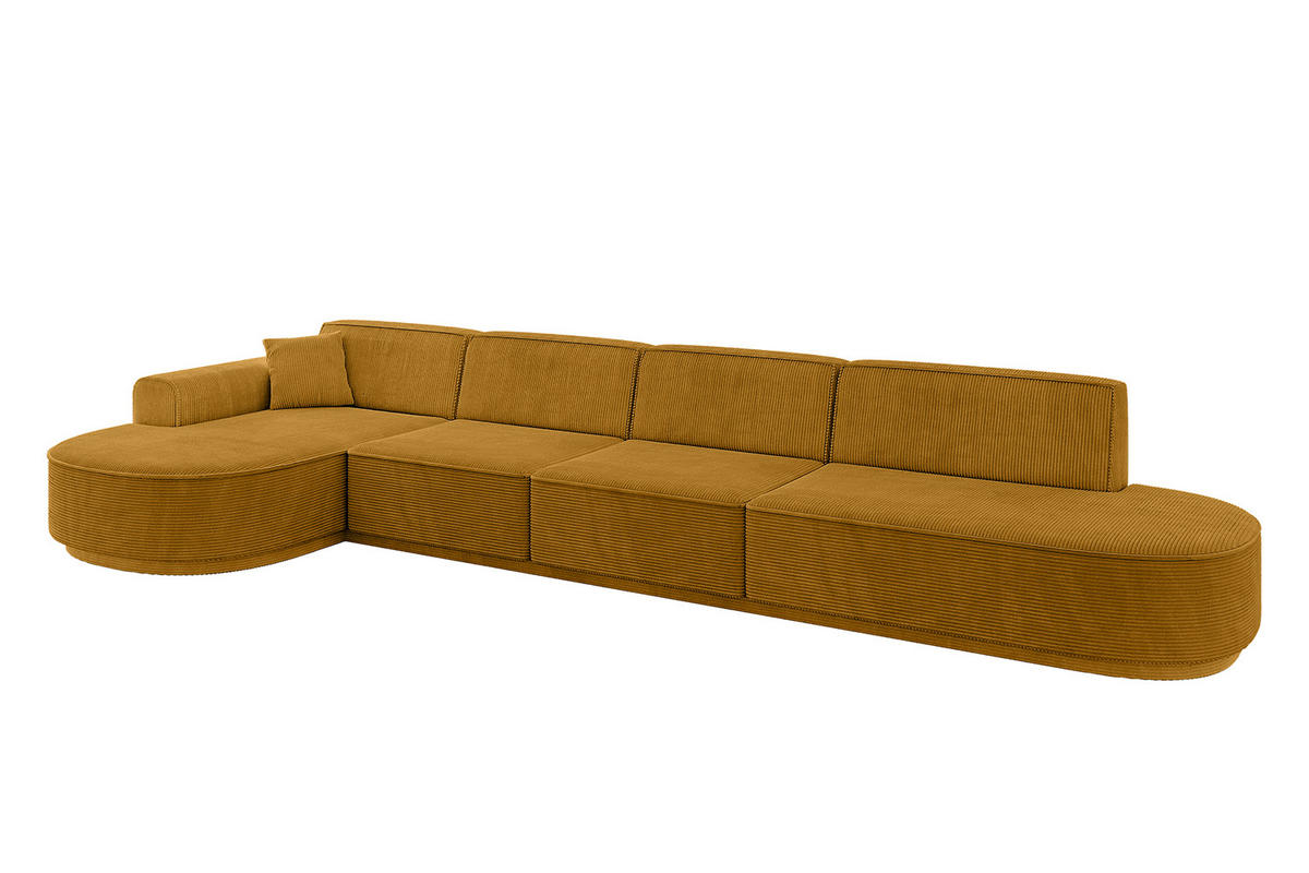 ECKSOFA Ottomane Links MARI-L3 - 402x163x73,5 cm Senfgelb Cord - Gelb/Schwarz, Holzwerkstoff/Kunststoff (165/406cm) - ALTDECOR