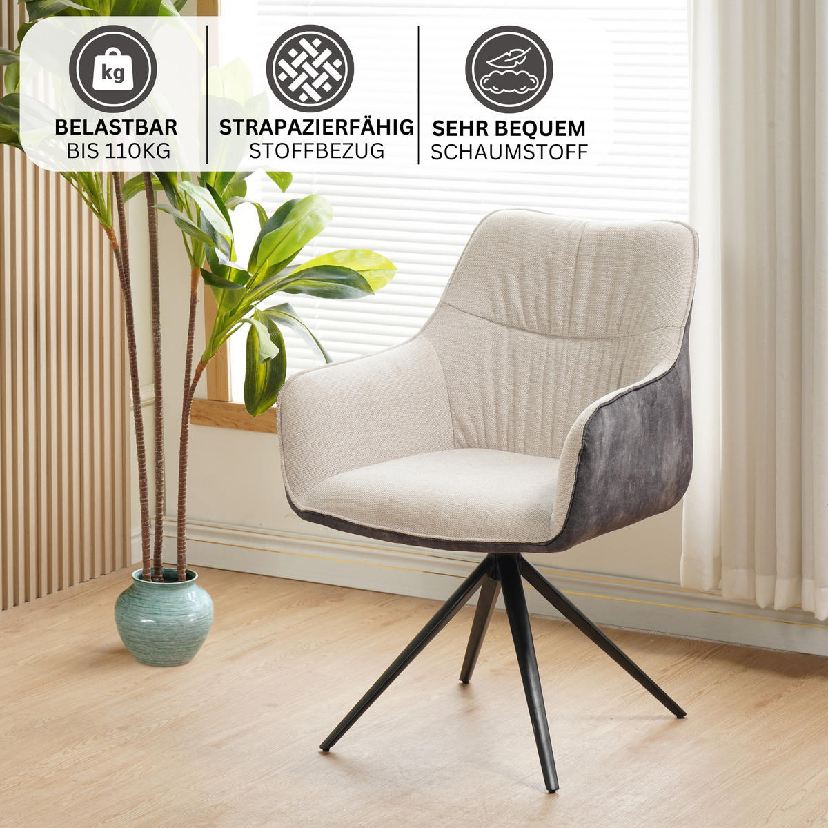 DREHSTUHL PULA - Beige, Textil/Metall (64/89/64cm) - Albatros