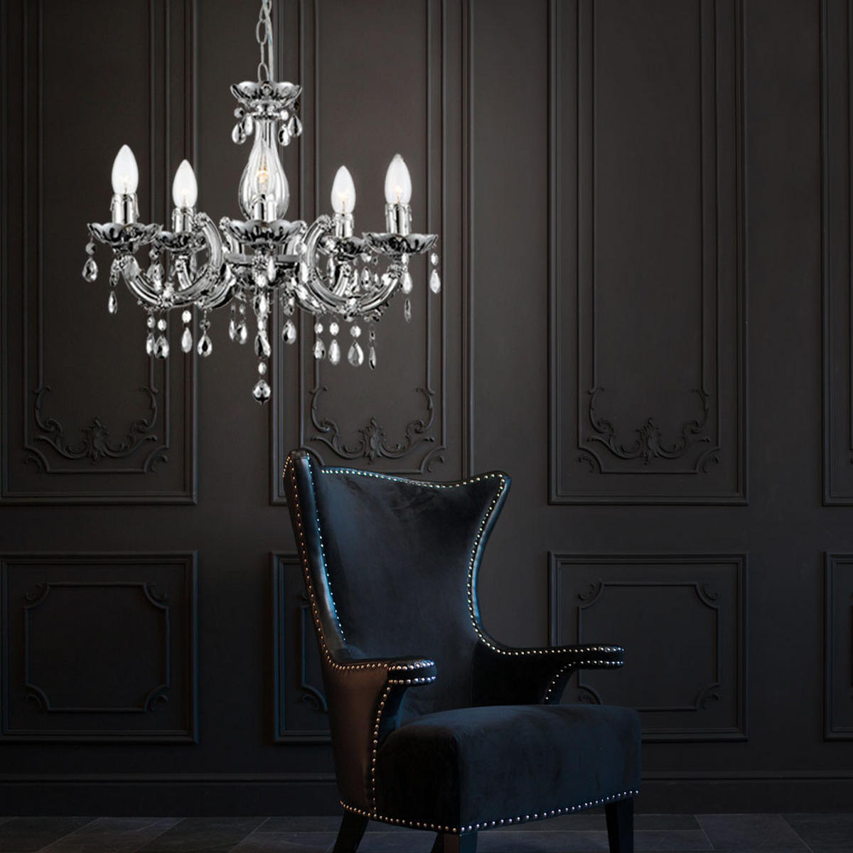 KRONLEUCHTER Chrom Silber - Silberfarben, Metall (44/44/128cm) - Globo Lighting