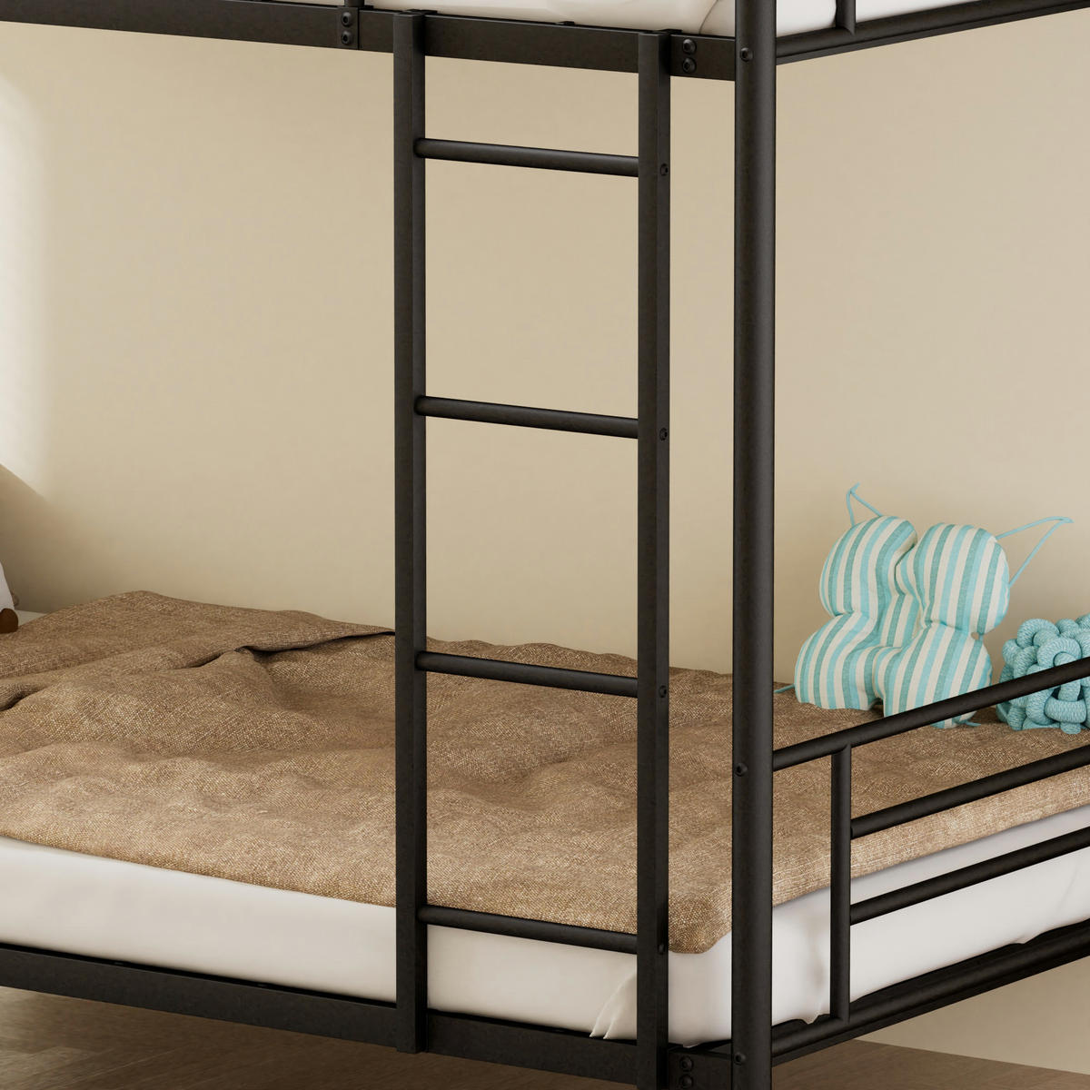 ETAGENBETT 90/190 cm mit Metalltreppe und Geländer, DE-41905, in Schwarz - Schwarz, Metall (90/190cm) - ComfortXL