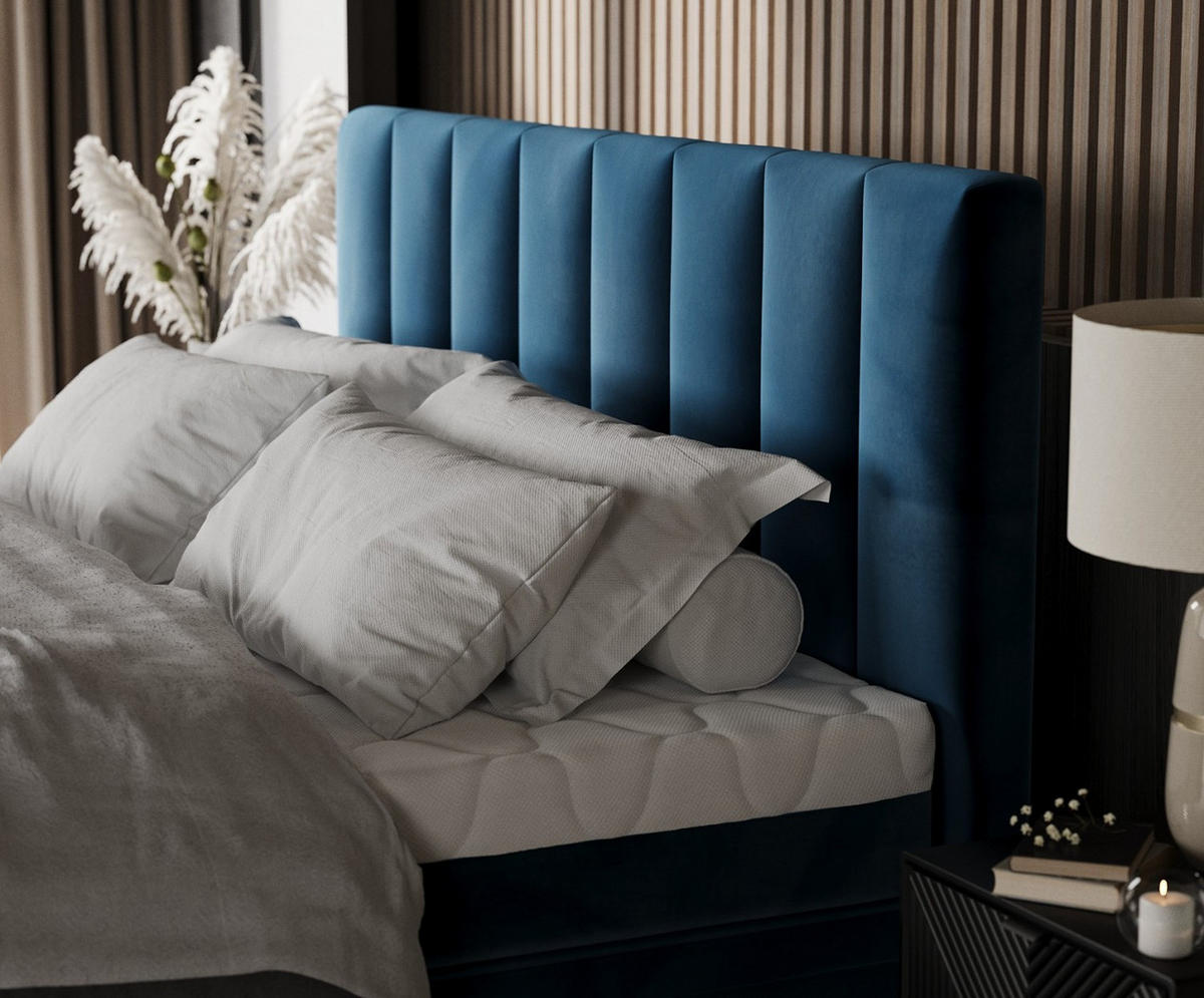 BOXBETT Lume 180/200 cm Dunkelblau im Kronos Stoff - Schwarz/Dunkelblau, Holz/Holzwerkstoff (180/200cm) - AltaBeds