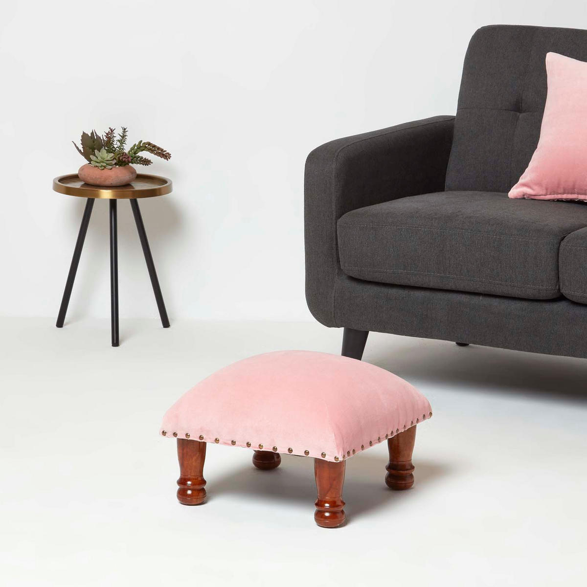 SAMT-HOCKER Mable, rosa mit Holzbeinen, 40/40/25 cm - Rosa, Textil (40/25/40cm) - Homescapes