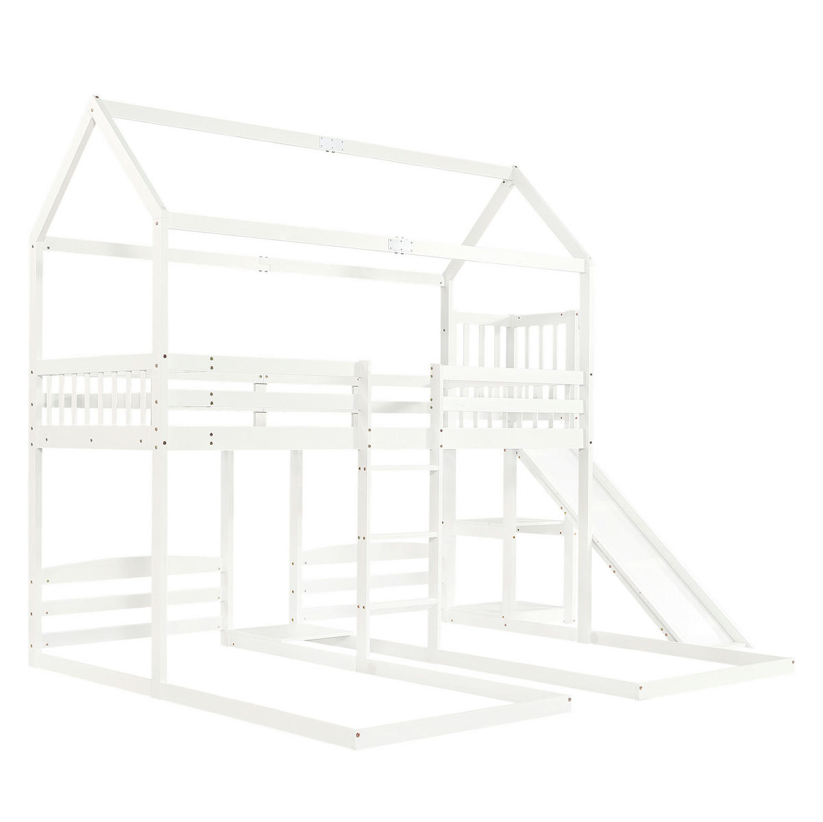 ETAGENBETT Hausbett mit Rutsche, Weiß, 90/200 cm, 3 Schlafplätze - Weiß, Holz (90/200cm) - MIVRAY