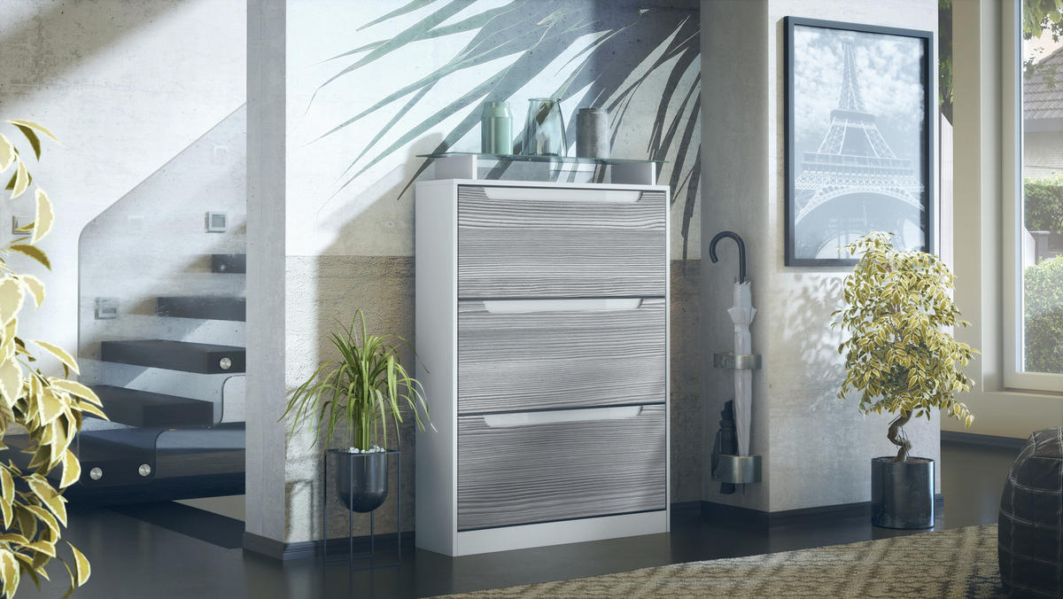 SCHUHSCHRANK Space Avola-Anthrazit / Weiß Hochglanz - Anthrazit, Holzwerkstoff (89/128/23cm) - Vladon