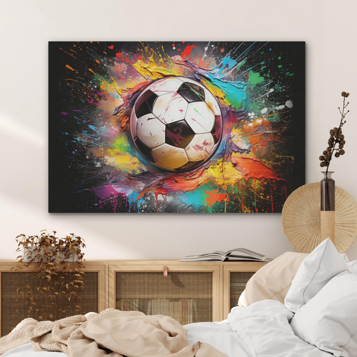 AKUSTIKBILD Fußball - Farbe - Farben - Schwarz - Weiß Akustikpaneele 90x60 cm - Weiß, Kunststoff (90/60/0.9cm) - MuchoWow