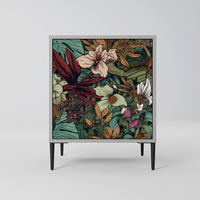 SIDEBOARD BOTANICAL EMERGENCE, Grau, 57,5x42x72,5 cm, Schwarze Metallfüße - Multicolor/Schwarz, Holzwerkstoff/Metall (57.5/72.5/42cm) - SpaceRebels