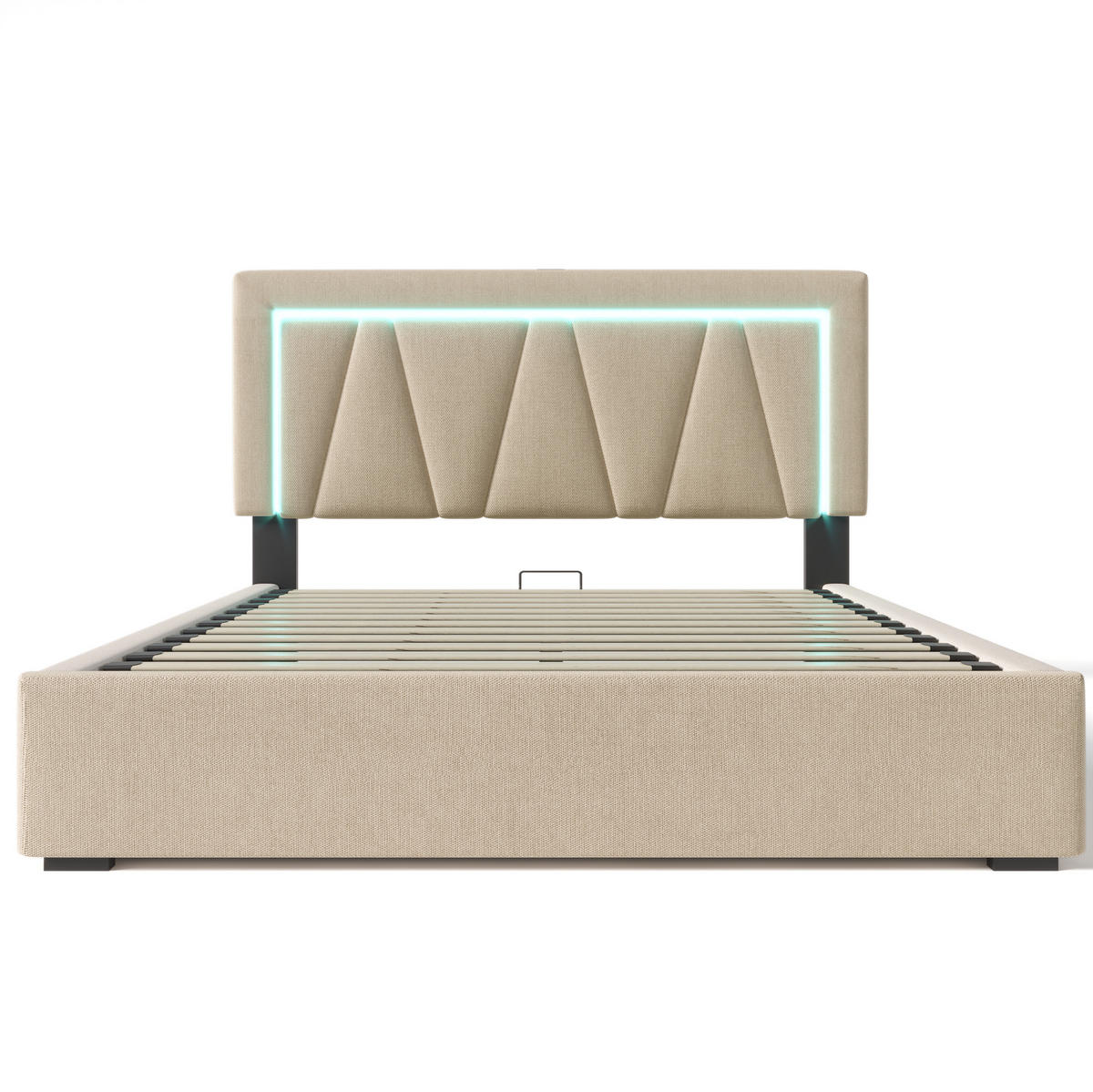 POLSTERBETT 140/200 cm Beige mit höhenverstellbarem Kopfteil und LED-Beleuchtung - Beige, Textil (140/200cm) - OKWISH