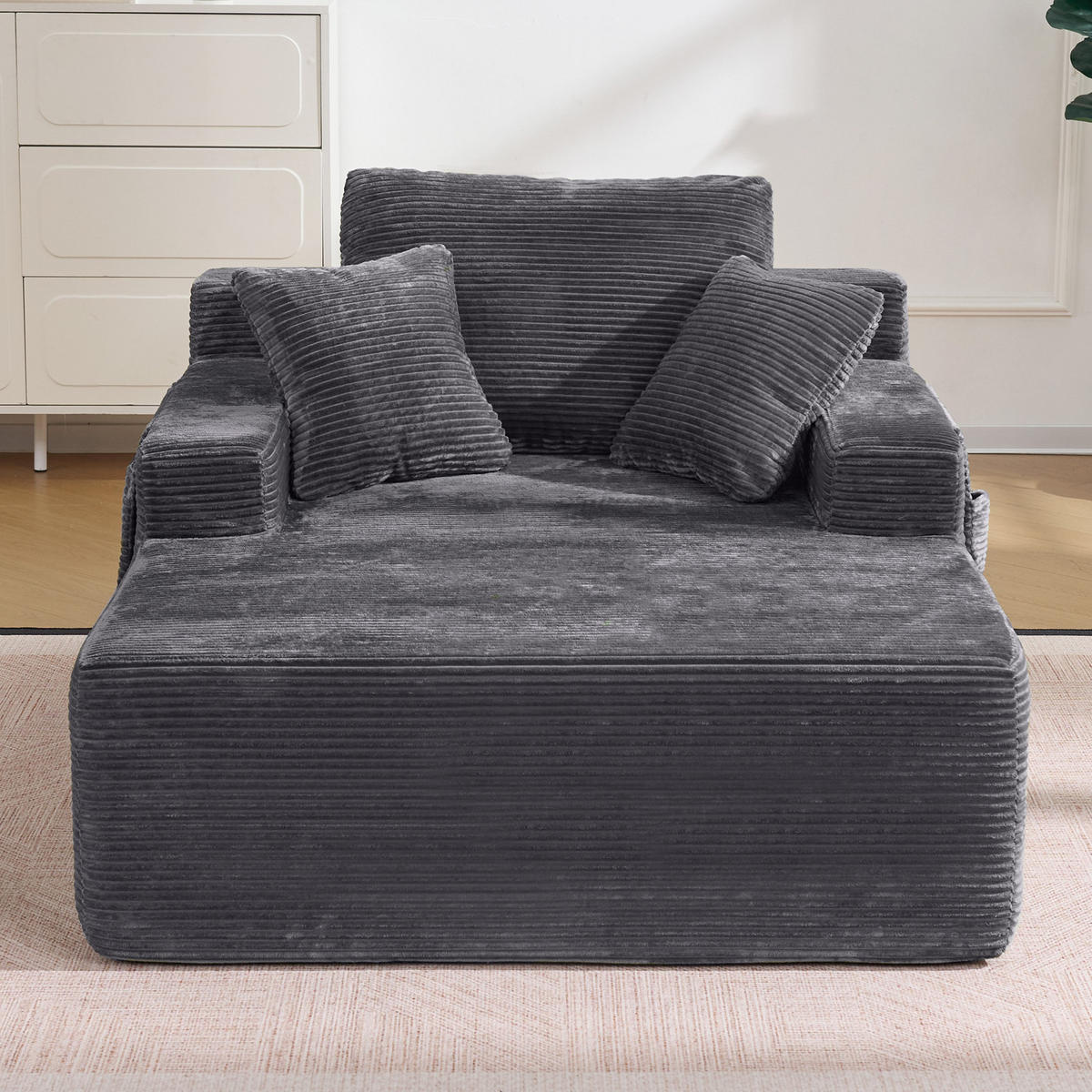 SOFA mit Seitentaschen und Kissen Dunkelgrau - Dunkelgrau, Kunststoff (70/150/110cm) - Meubliv