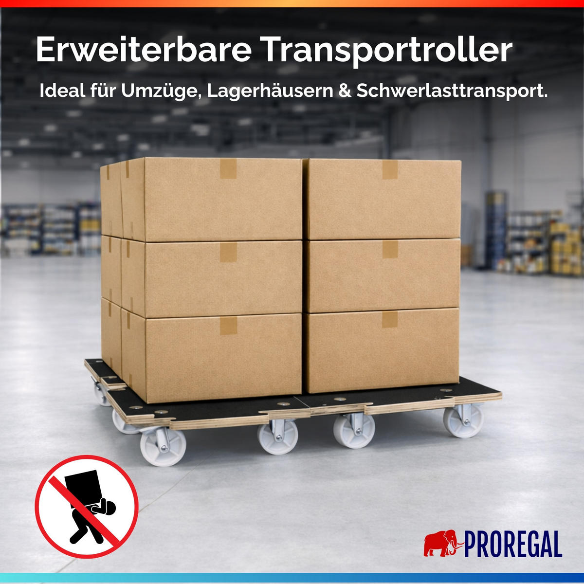 TRANSPORTROLLER 2er-Set Hercules modular 39x39 cm Traglast 200kg Siebdruck Holzplatte Schwarz - Schwarz, Metall (39/39/10cm) - PROREGAL